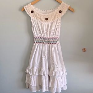 Smocked Waist Dress White Youth L